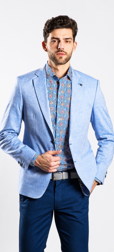 sky blue linen blazer