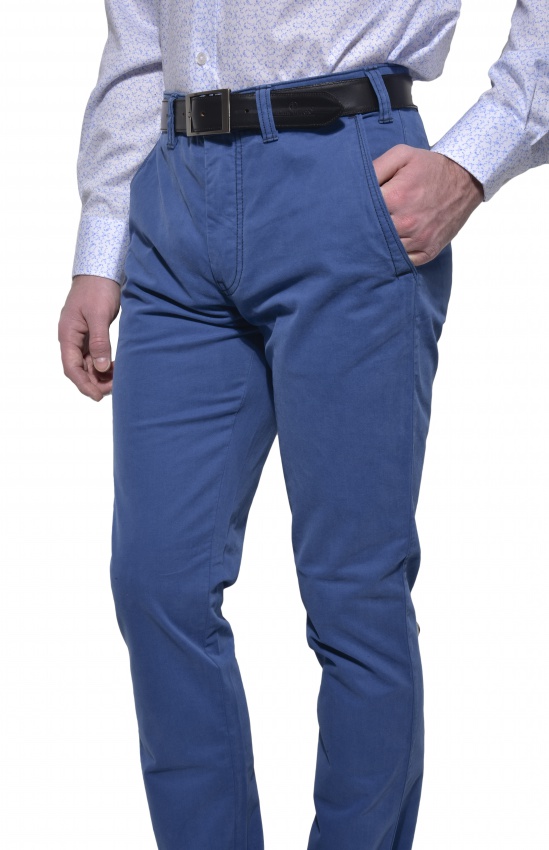 Modré voľnočasové chinos nohavice