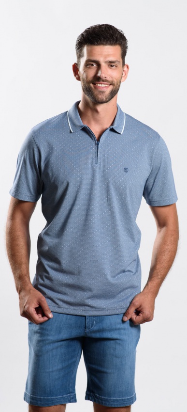 Blue polo shirt with a zip