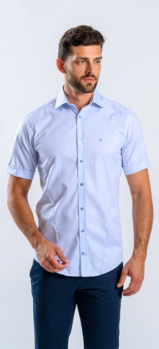 Pale blue Extra Slim Fit Short Sleeve Shirt with subtle sheen