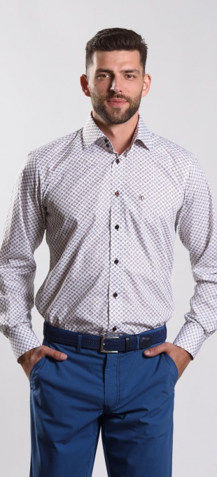 White Slim Fit shirt with brown pattern