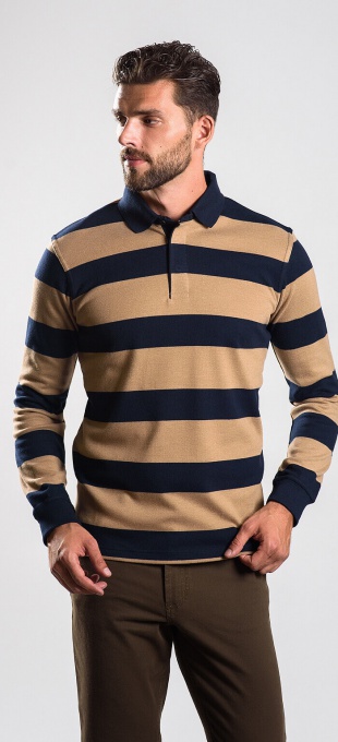 Striped long sleeved polo