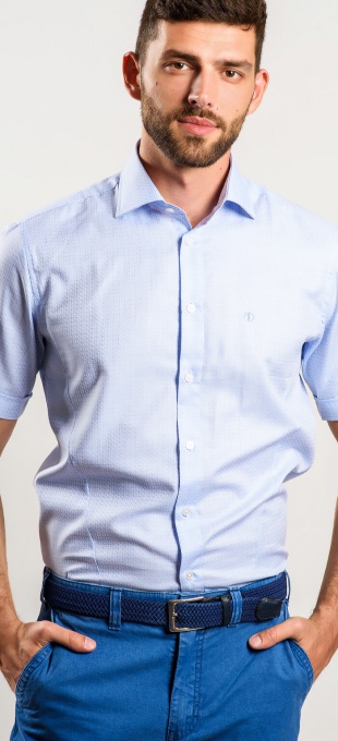 Modrá Extra Slim Fit košeľa s krátkym rukávom