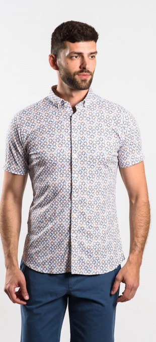 Vzorovaná Extra Slim Fit strečová košeľa s krátkym rukávom