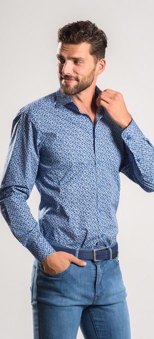 Dark blue Extra Slim Fit shirt with bold pattern