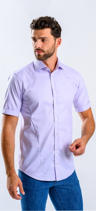 Fialová Extra Slim Fit košeľa s krátkym rukávom