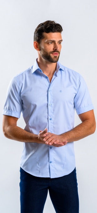 Pale blue Extra Slim Fit short Sleeve Shirt with fine pattern