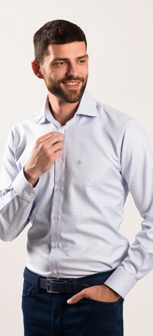 White Classic Fit shirt with blue pattern