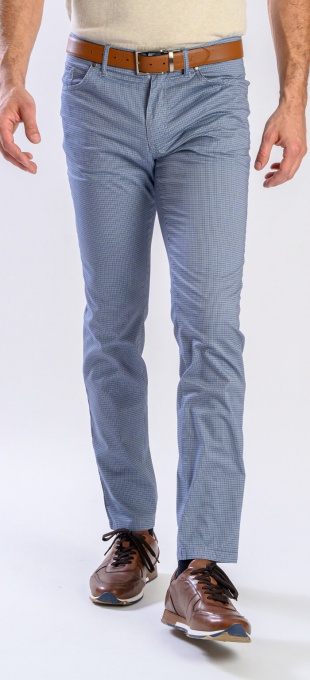 Blue-grey casual trousers with houndstooth pattern