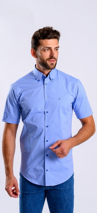 Modrá Extra Slim Fit košeľa s krátkym rukávom