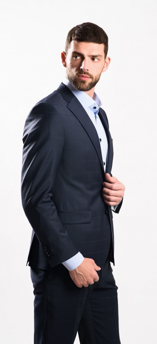 Dark blue checkered Slim Fit suit