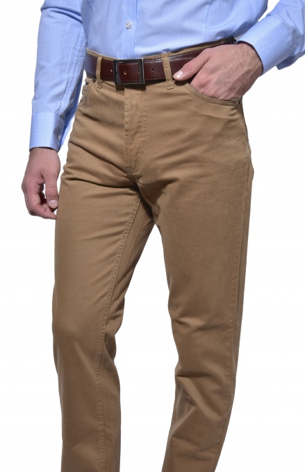 Brown five-pocket trousers