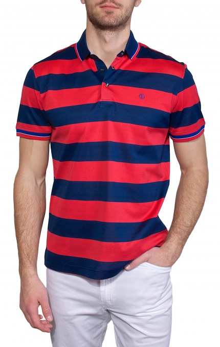 Red striped piqué polo shirt