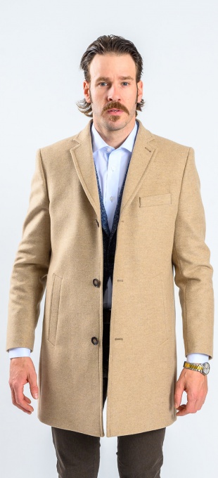 Beige wool coat with slant pockets