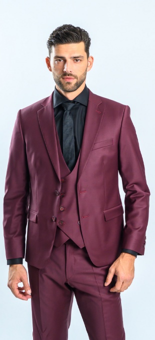 Burgundy Slim Fit Suit with Waistcoat