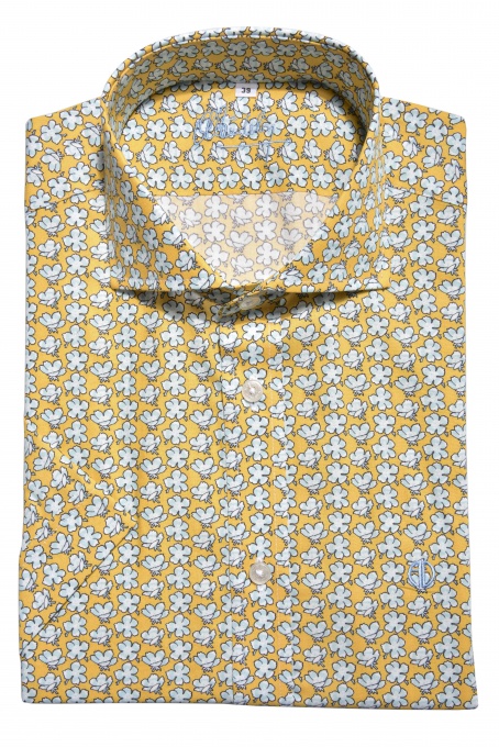 Žltá vzorovaná Extra Slim Fit košeľa s krátkym rukávom