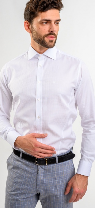 White Extra Slim Fit shirt with a slight pattern of squares