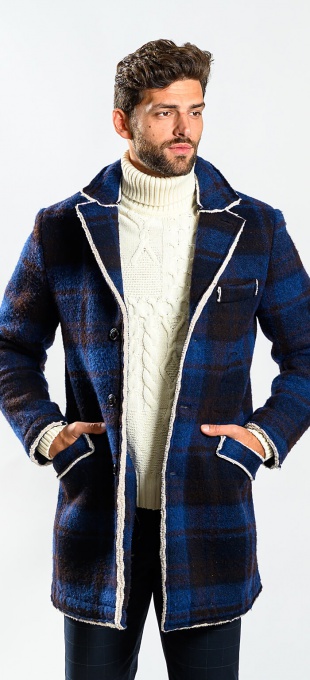 Checkered shearling coat