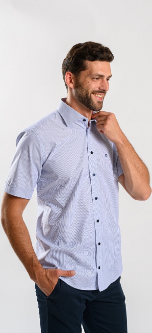 White Slim Fit short sleeved shirt with a pattern