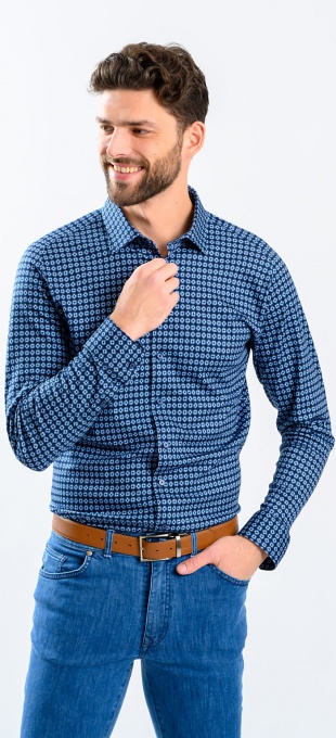 Dark blue stretch Extra Slim Fit shirt with pale blue pattern