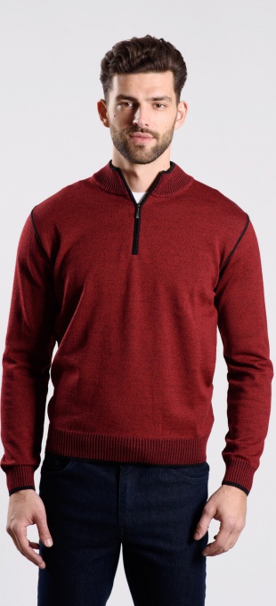 Burgundy mock neck sweater with zip