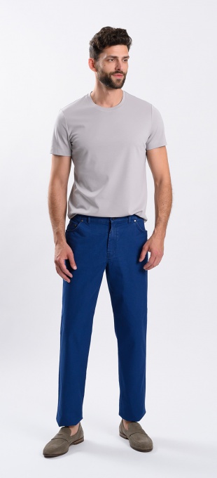 Dark Blue Casual Trousers with Subtle Checked Pattern
