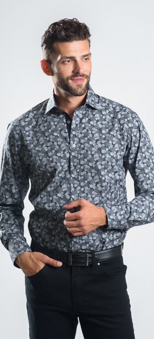 Dark grey Slim Fit shirt with bold pattern
