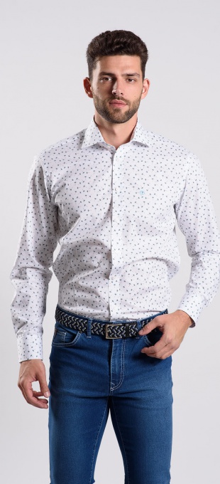 White Classic Fit Patterned Shirt