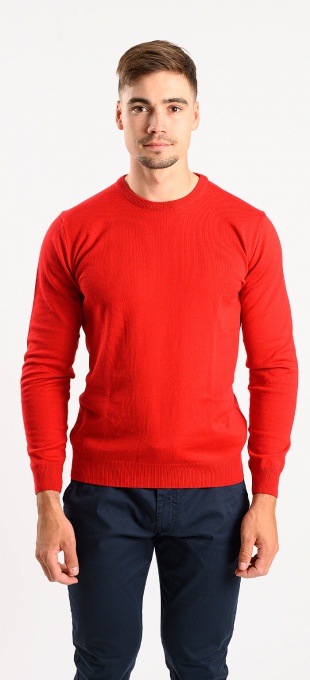 Červený bavlnený pulóver s okrúhlym výstrihom