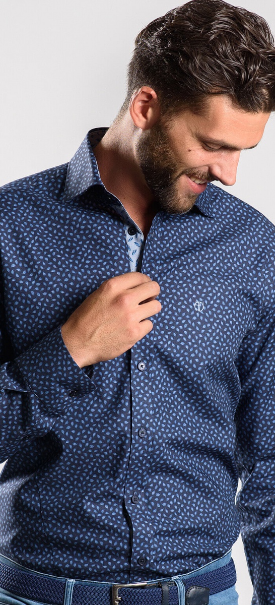 Dark blue patterned Slim Fit shirt