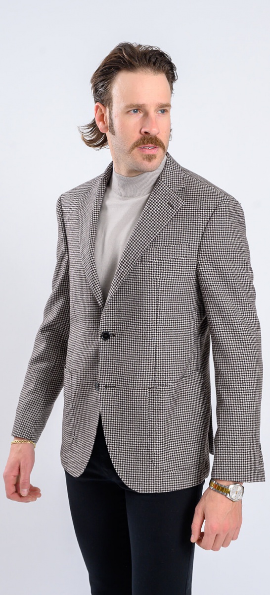 Beige and brown wool jacket with rooster track pattern XL sizes