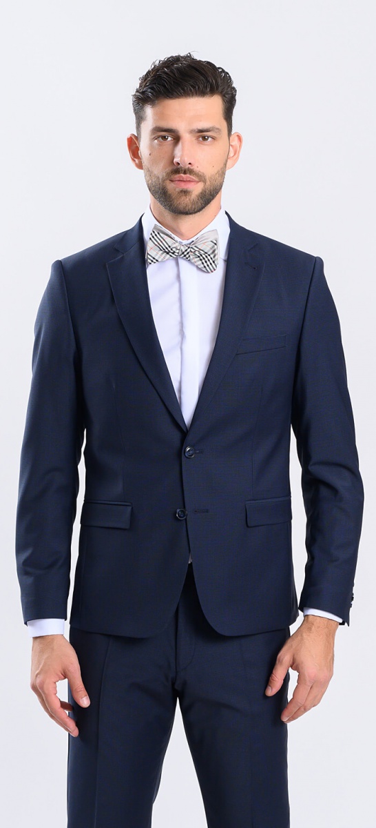 Dark blue Slim Fit suit with small check