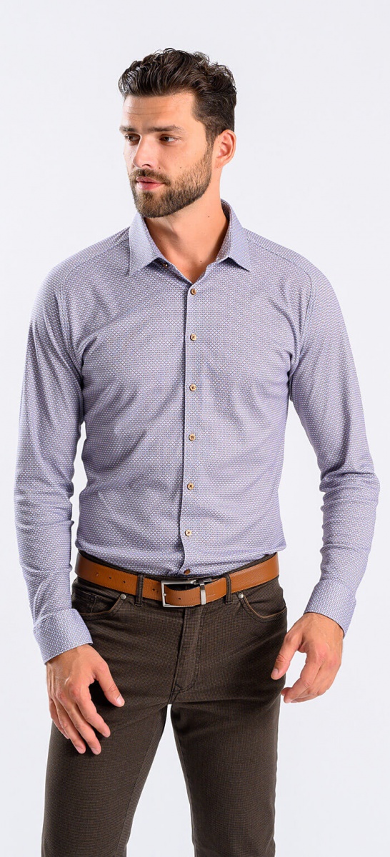 Brown Patterned Stretch Extra Slim Fit non-iron shirt