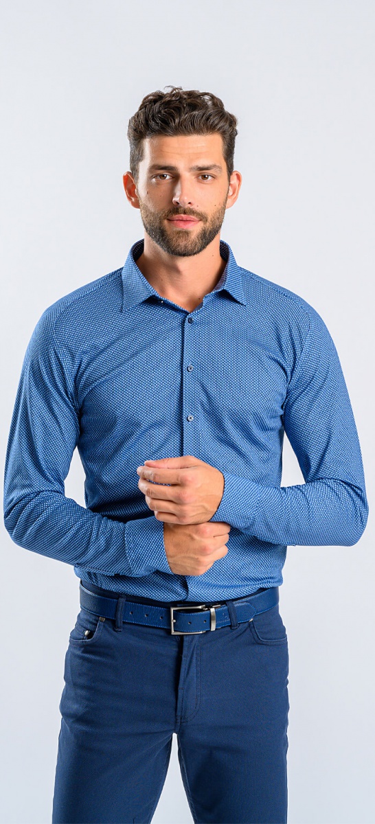 Blue Patterned stretch Extra Slim Fit non-iron shirt