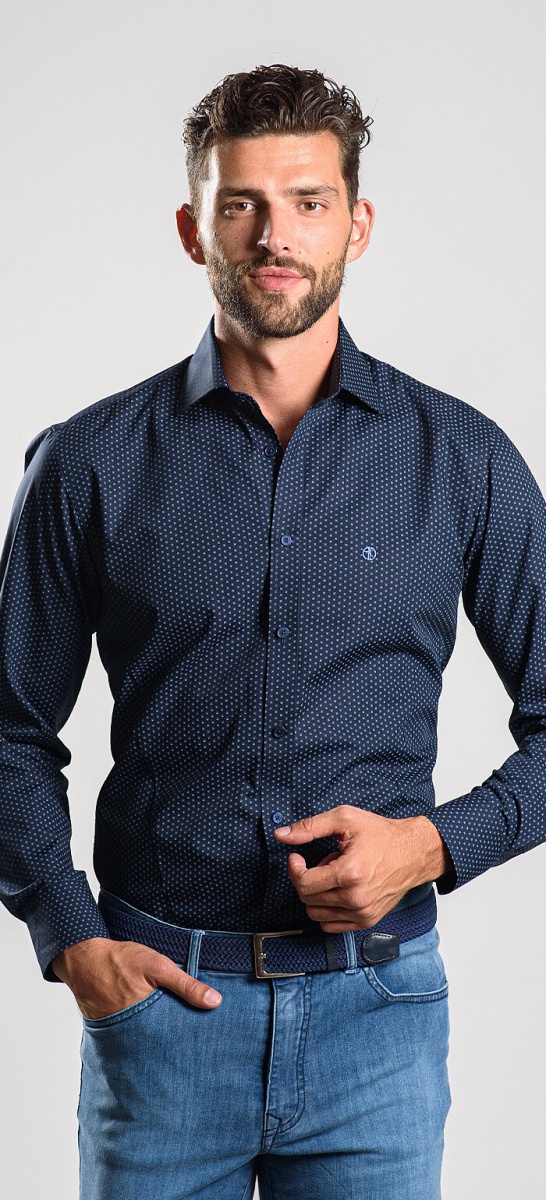 Dark blue patterned Extra Slim Fit shirt