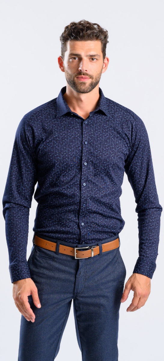 Black Patterned stretch Extra Slim Fit non-iron shirt