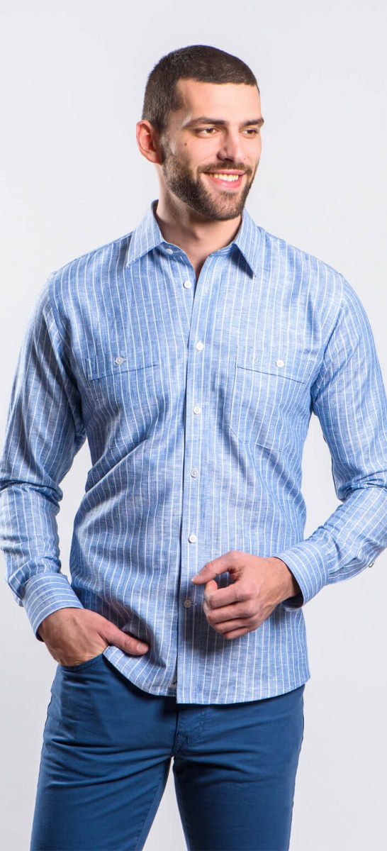 Blue linen Slim Fit shirt