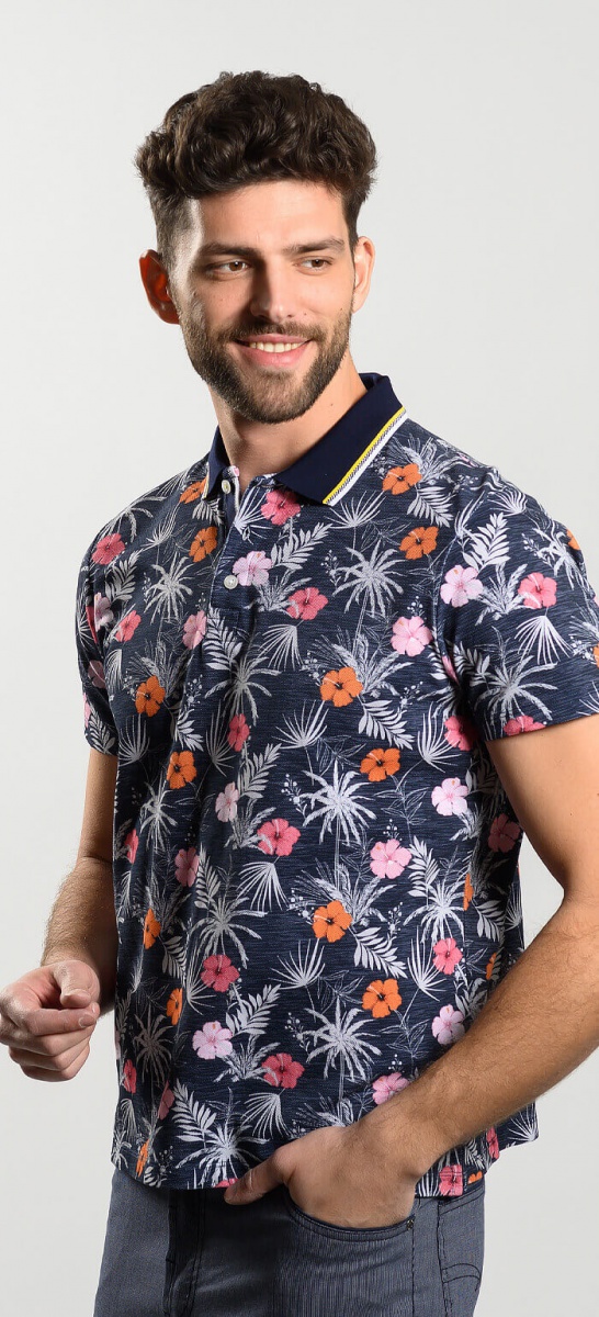 Bold polo with a flower pattern