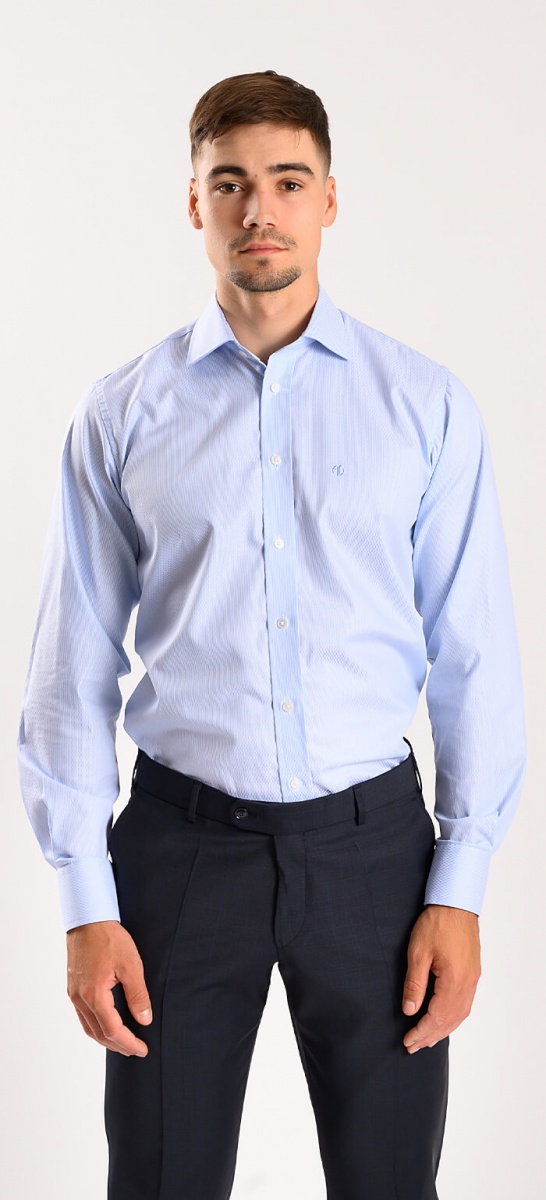Modrá Slim Fit košeľa s jemným vzorom obdĺžnikov