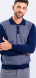 Blue knitted polo shirt with grey pattern