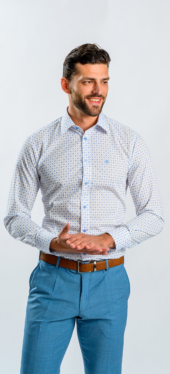 White Extra Slim Fit Shirt with Blue Pattern