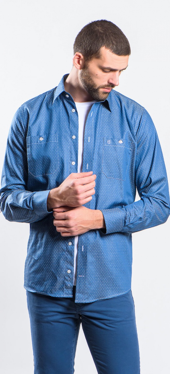 Modrá voľnočasová Slim Fit košeľa