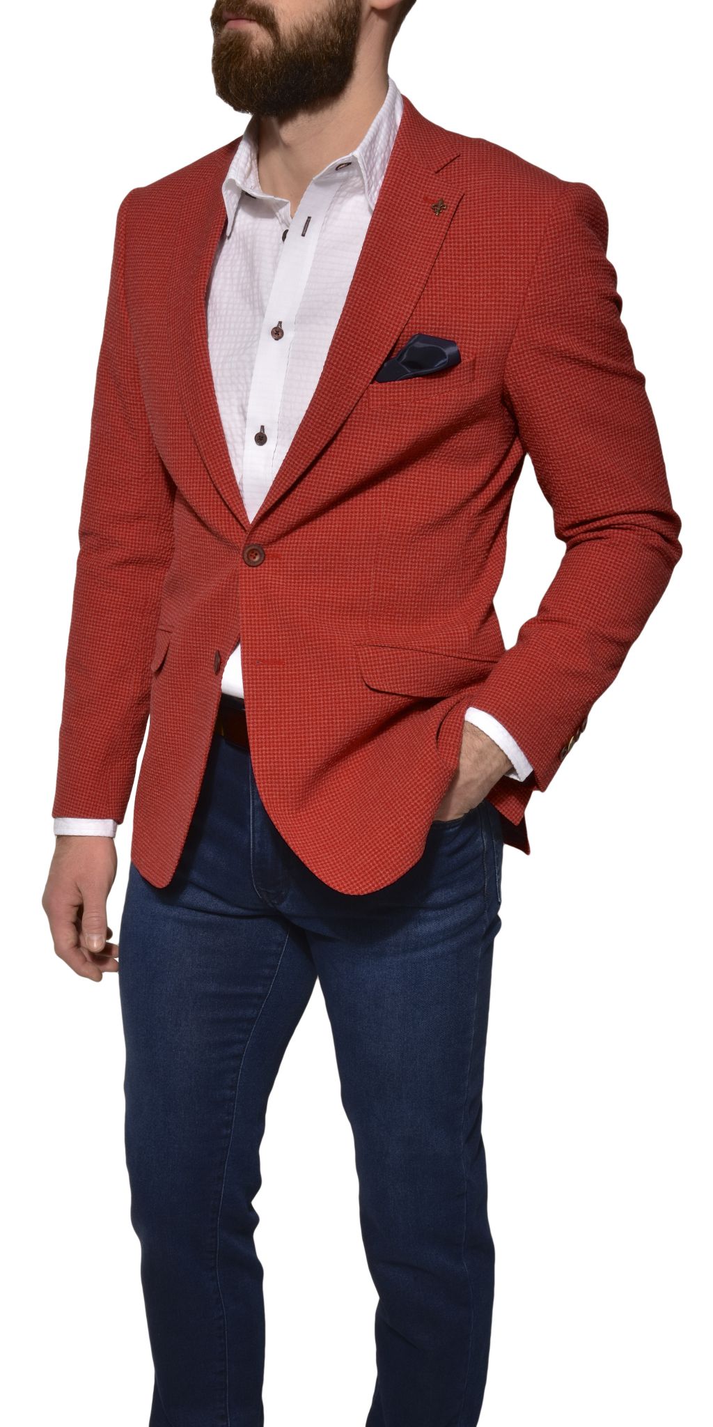 red casual blazer