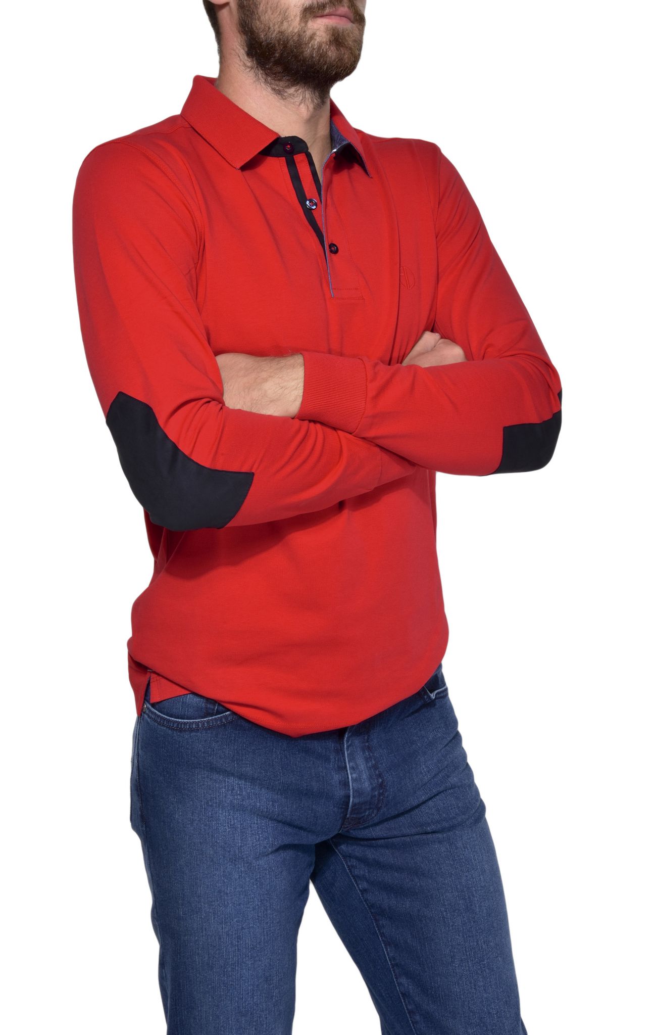 red long sleeve button down polo shirt