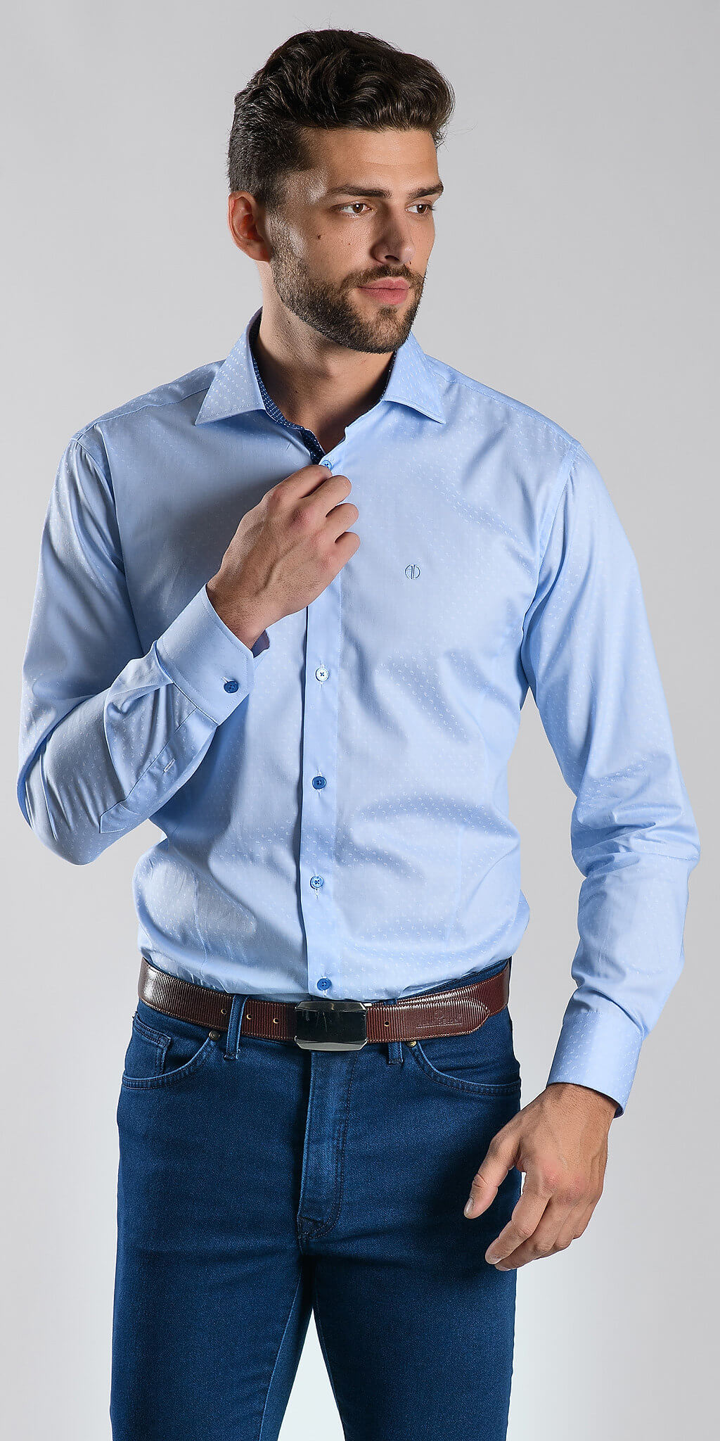 Blue Slim Fit business shirt - Shirts - E-shop | alaindelon.co.uk